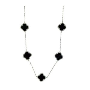 Cadena eslabonada con dijes de van cleef y halo de circonias plata