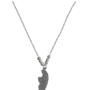 Cadena eslabonada 6 bolitas y dije de ala de angel plata