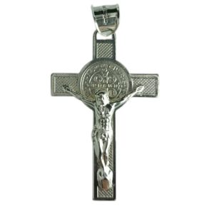 Dije de crucifijo con medalla de san benito plata