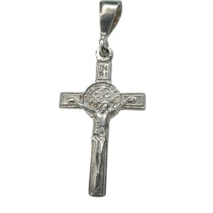 Dije de crucifijo con medalla de san benito alto 27mm ancho 15.5mm plata