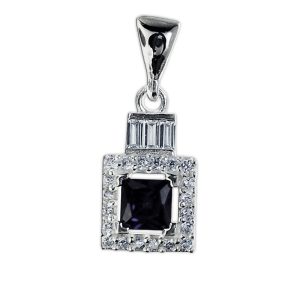 Dije con circonia cuadrada 5mm y halo de circonias plata