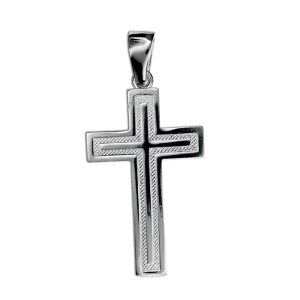 Dije cruz fondo diamantado cruz lisa al centro plata