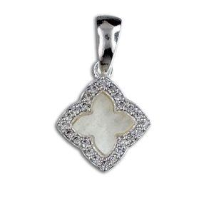 Dije de Flor estilo Van Cleef de cristal con halo de circonias plata