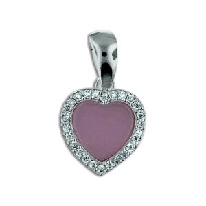 Dije corazón de cristal halo de circonias plata