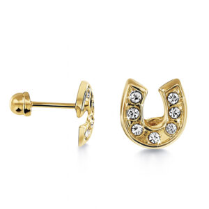 Aretes de broquel de herradura diametro 7mm con circonias Oro 10K