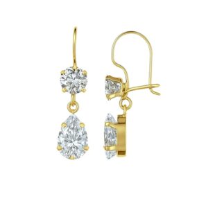 Aretes semi colgantes con circonia de gota y circonia al frente superior Oro 10K