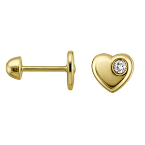 Aretes de corazón con circonia de 1mm a un lado Oro 10K