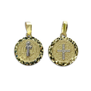 Dije medalla san Benito centro OB diamantado 13mm Oro 10K 17