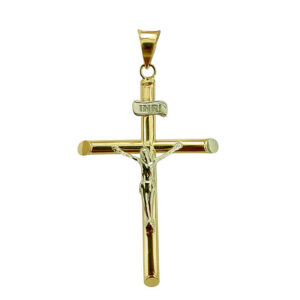 Dije de cruz super fancy lisa cristo centro en OB plano en las puntas alto 38.3mm Oro 10K