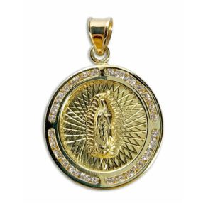 Dije medalla Virgen Guadalupe centro diamantado halo de circonias en canal Oro 10K