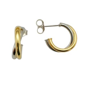Aretes entrelazados lisos uno plateado y dorado diámetro 15mm ancho 4mm plata