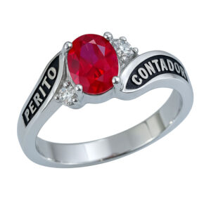 Anillo graduación Maxine circonia ovalada y 2 circonias a cada lado plata