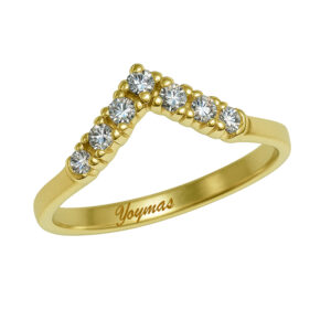 Argolla casual perfil V con estrias y circonias oro 14K