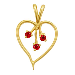 Dije de corazón calado con 3 Rubis oro 14K