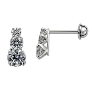 Aretes con 3 circonias en fila de disminución plata