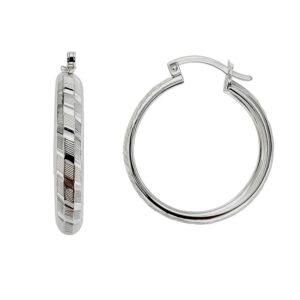 Aretes de argollas con líneas diamantadas plata