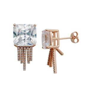 Aretes con circonia cuadrada y 5 filas con circonias plata rosada