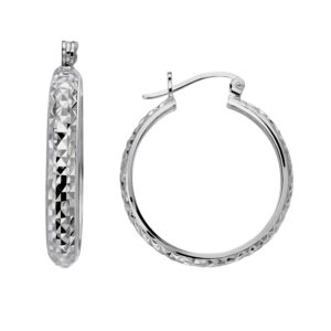 Aretes de argollas diamantado al frente plata