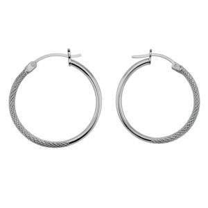 Aretes de argollas mitad lisa y diamantado plata