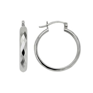 Aretes de argollas diamantado en rombo al frente plata