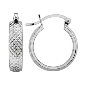 Aretes de argollas diamantado al frente plata