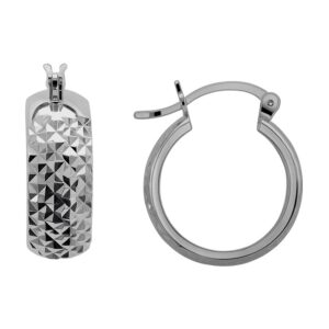 Aretes de argollas diamantado al frente plata