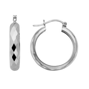 Aretes de argollas diamantado en rombo al frente plata