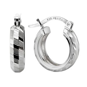 Aretes de argollas diamantado al frente plata