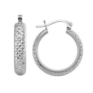 Aretes de argollas diamantado al frente plata