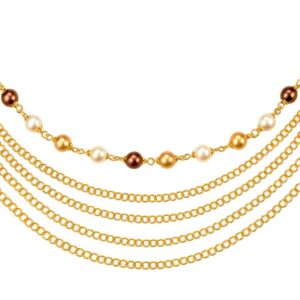 Collar de perlas sintéticas 8mm y 4 cadenas eslabonadas plata dorada