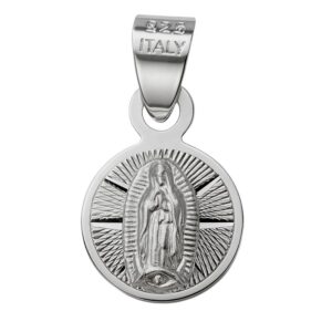 Medalla de la virgen de Guadalupe diamantada plata