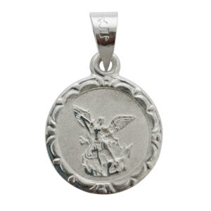 Medalla religiosa de san miguel arcangel mateada ovalada plata