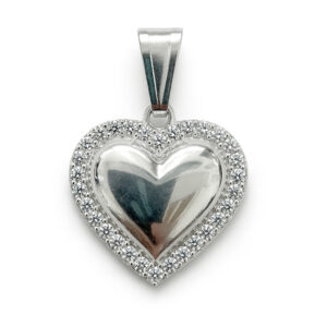 Dije de corazón fancy con halo de circonias plata