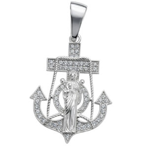 Dije de ancla con circonas y un lazito y san judas tadeo al centro plata