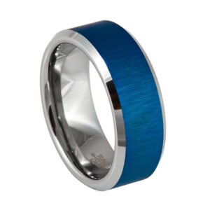 Argolla azul mate y orilla plateada Tungs. 8mm
