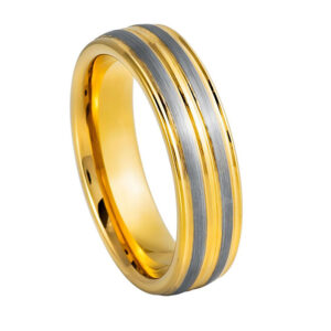 Argolla dorada con doble linea plateada Tungs. 6mm