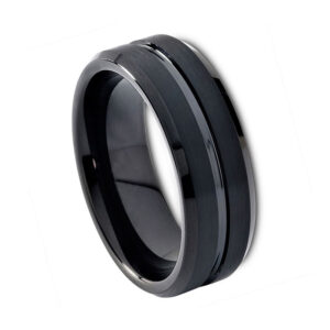 Argolla negra con canal al centro Tungs. 8mm