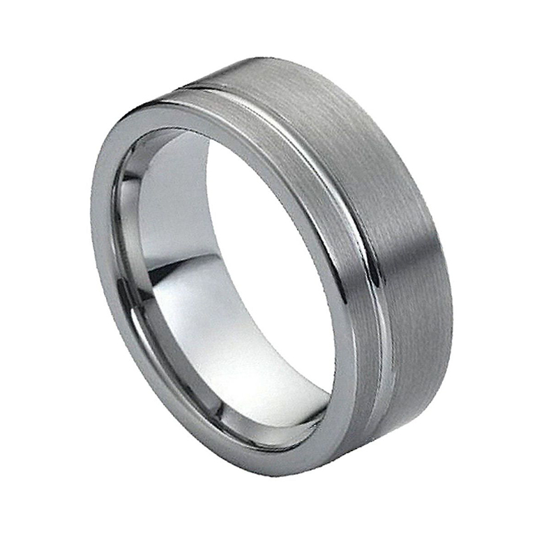 Argolla gris mate con linea plateada Tungs. 8mm