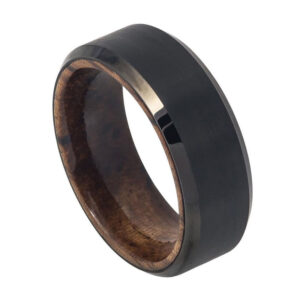 Argolla negra orillas brillantes interior de madera 8mm Tungs.