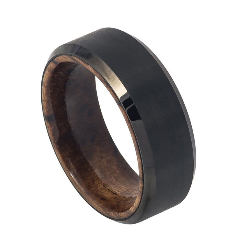 Argolla negra orillas brillantes interior de madera 8mm Tungs.