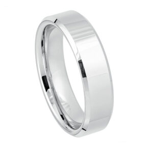 Argolla plana plateada orilla diamantada Tungs. 6mm