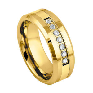 Argolla dorada con 7 circonias de 2mm al centro Tungs. 8mm