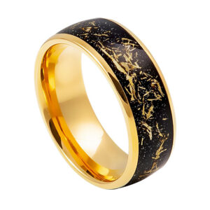 Argolla dorada con centro de meteorito Tungs. 8mm