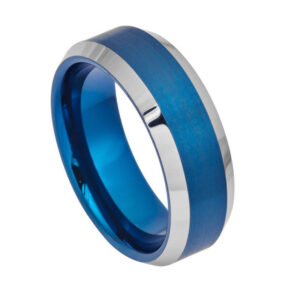 Argolla centro azul orilla diamantada plateada interior azul 8mm Tungs