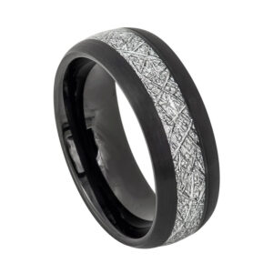 Argolla diseño meteorito plateado orilla negro interior negro 8mm Tungs