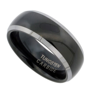 Argolla negra con orilla plateada Tungs. 8mm