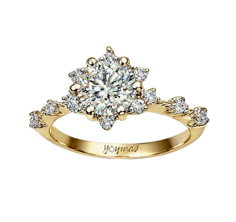 Anillo de compromiso con circonias con montura de flor oro 10K