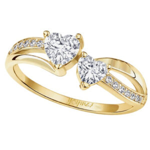 Anillo de promesa con dos circonias en forma de corazón oro 10K
