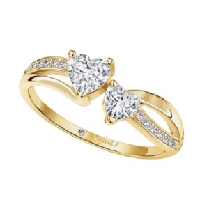 Anillo de promesa con dos circonias en forma de corazón oro 10K