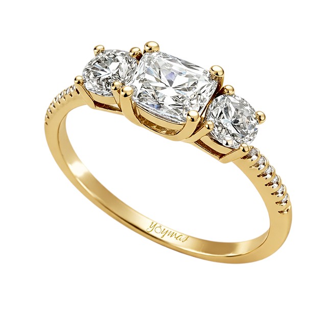 Anillo de compromiso con circonia rectangular central y circonias oro 10K